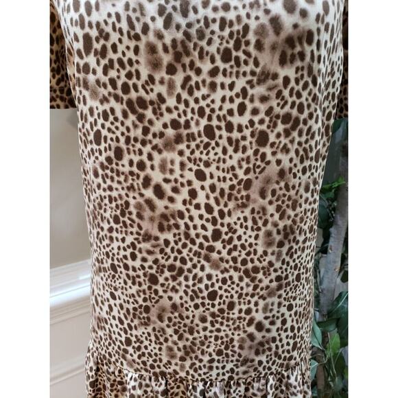 A New Day Women Brown Leopard Print Peplum Hem Casual V Neck Shift Dress Size XS - Picture 3 of 12